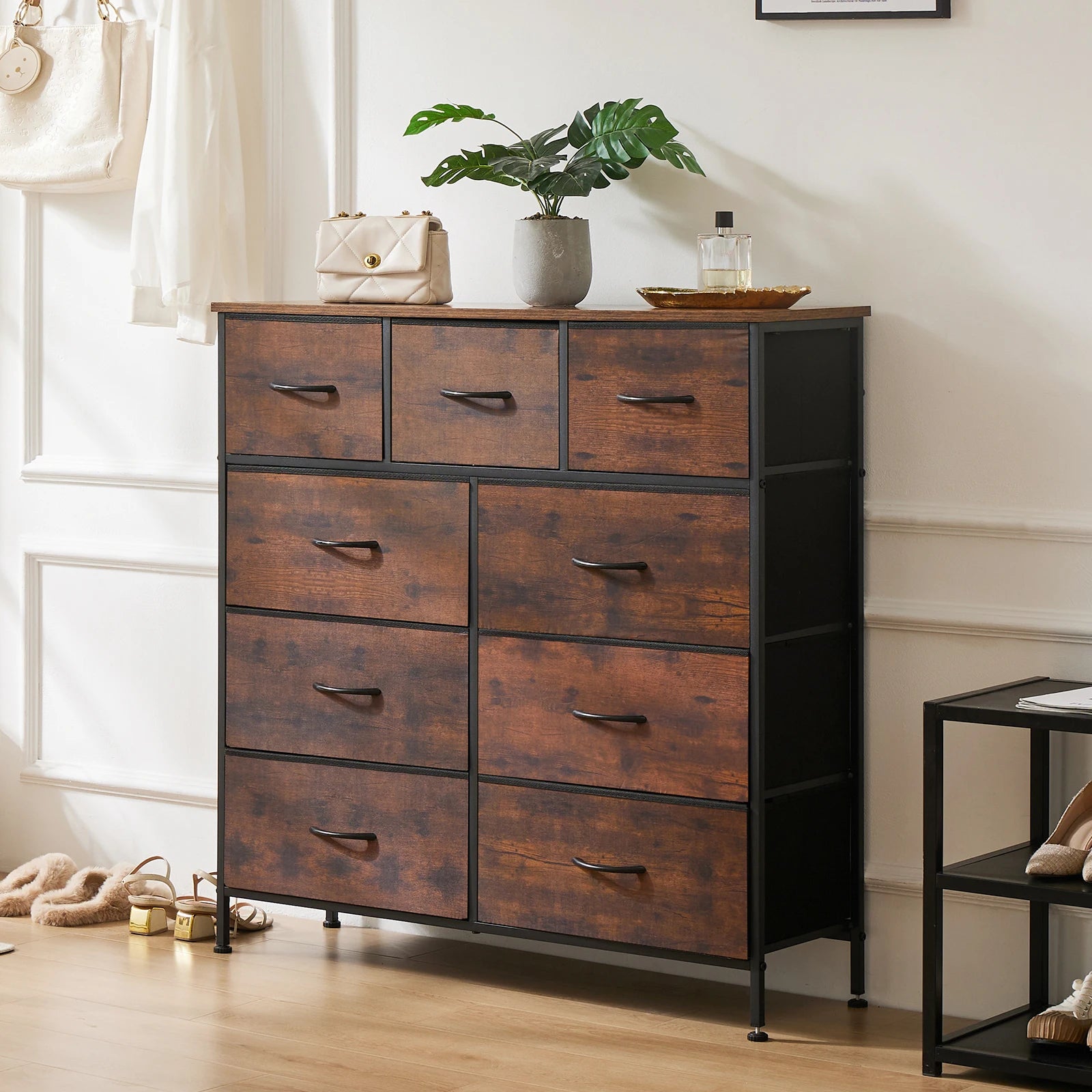 9 Drawer  Fabric  Dresser for Bedroom, Tall Storage  Chest Organizer for Clothes