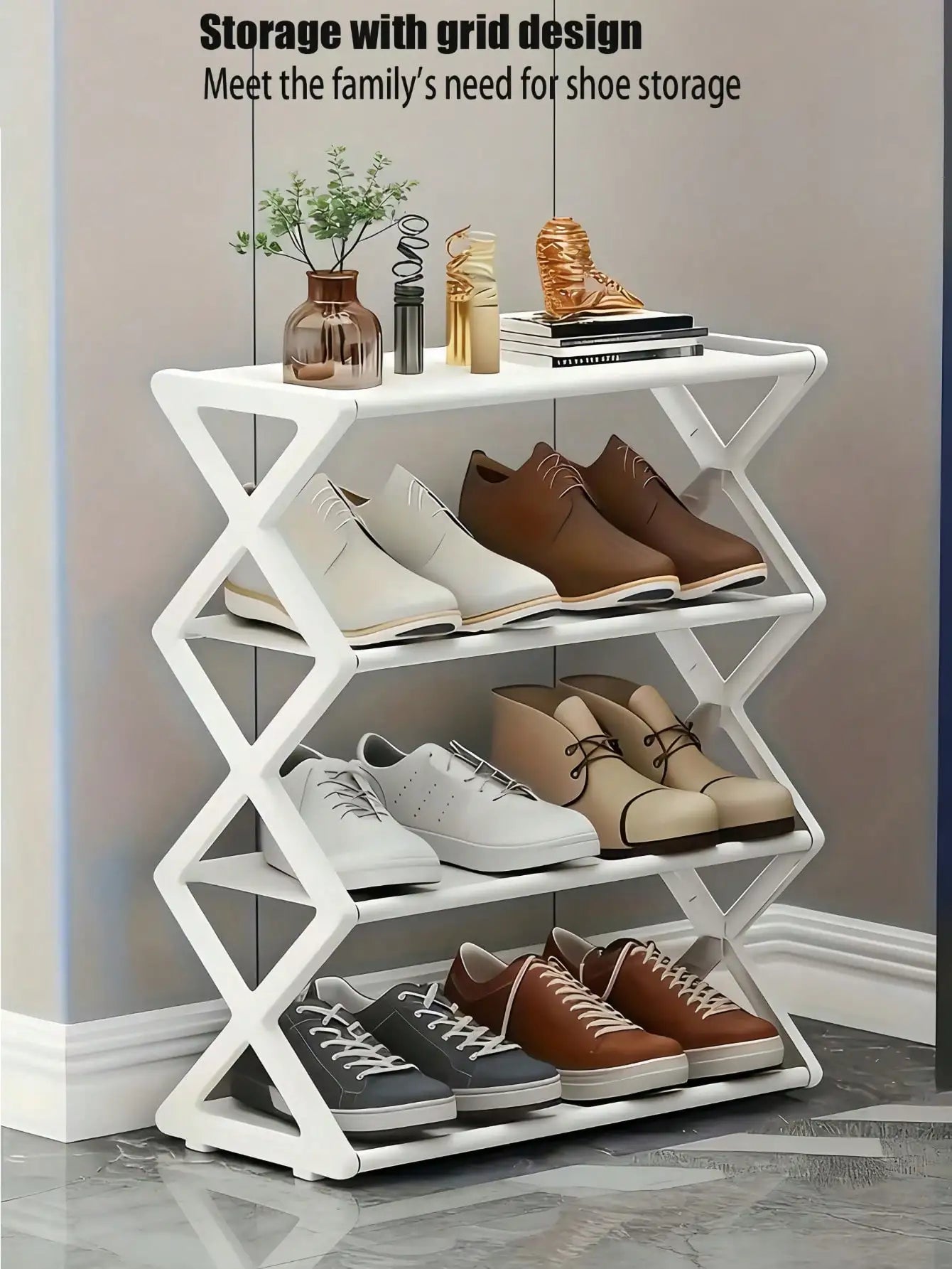 4-Tier Folding Shoe Rack | Space-Saving , X-Frame  Organizer, , No Assembly,   Storage for Entryway or Closet