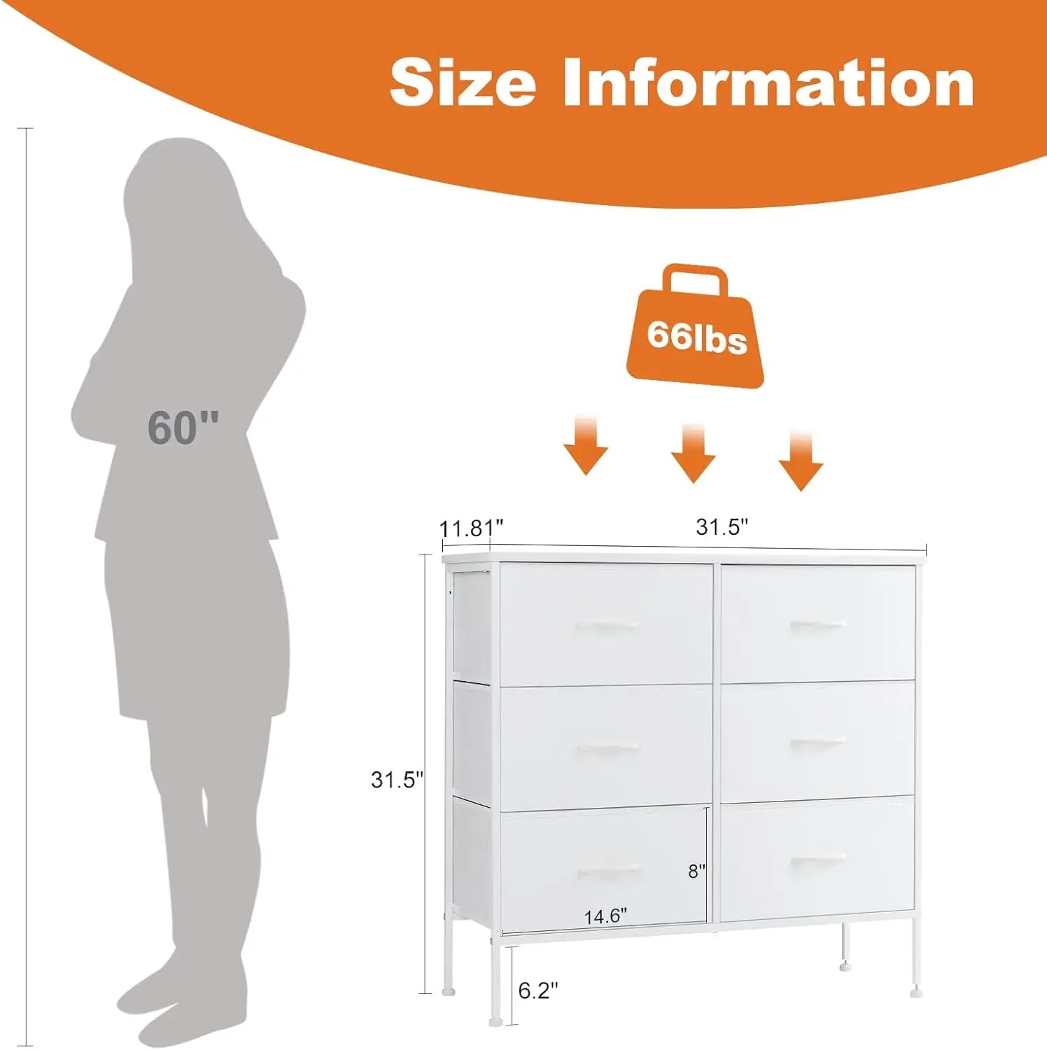 6 Fabric Drawers Nightstand  With Storage  Display Cabinet