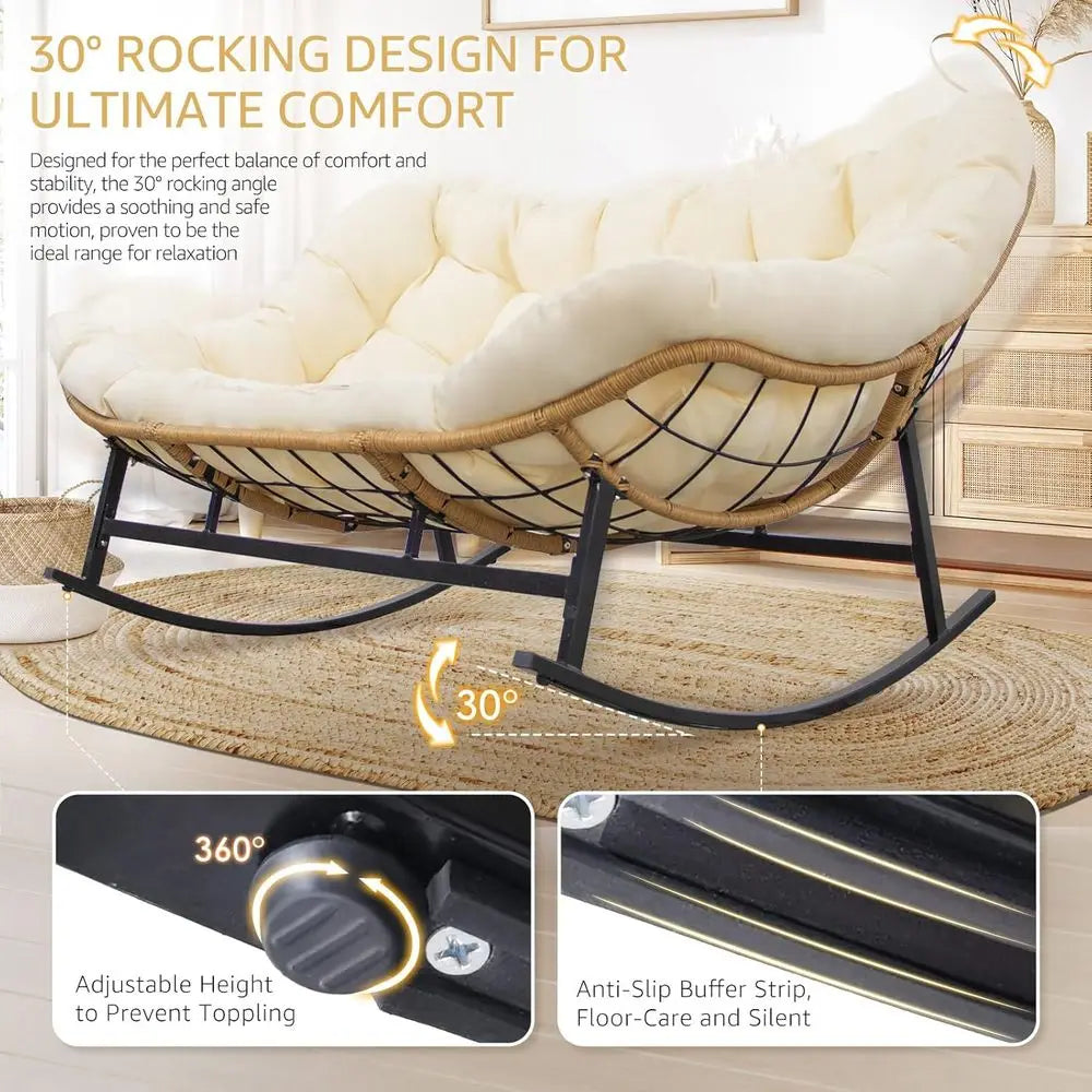 2-Person Wicker Rocking Loveseat with Cushion for Outdoor Relaxation