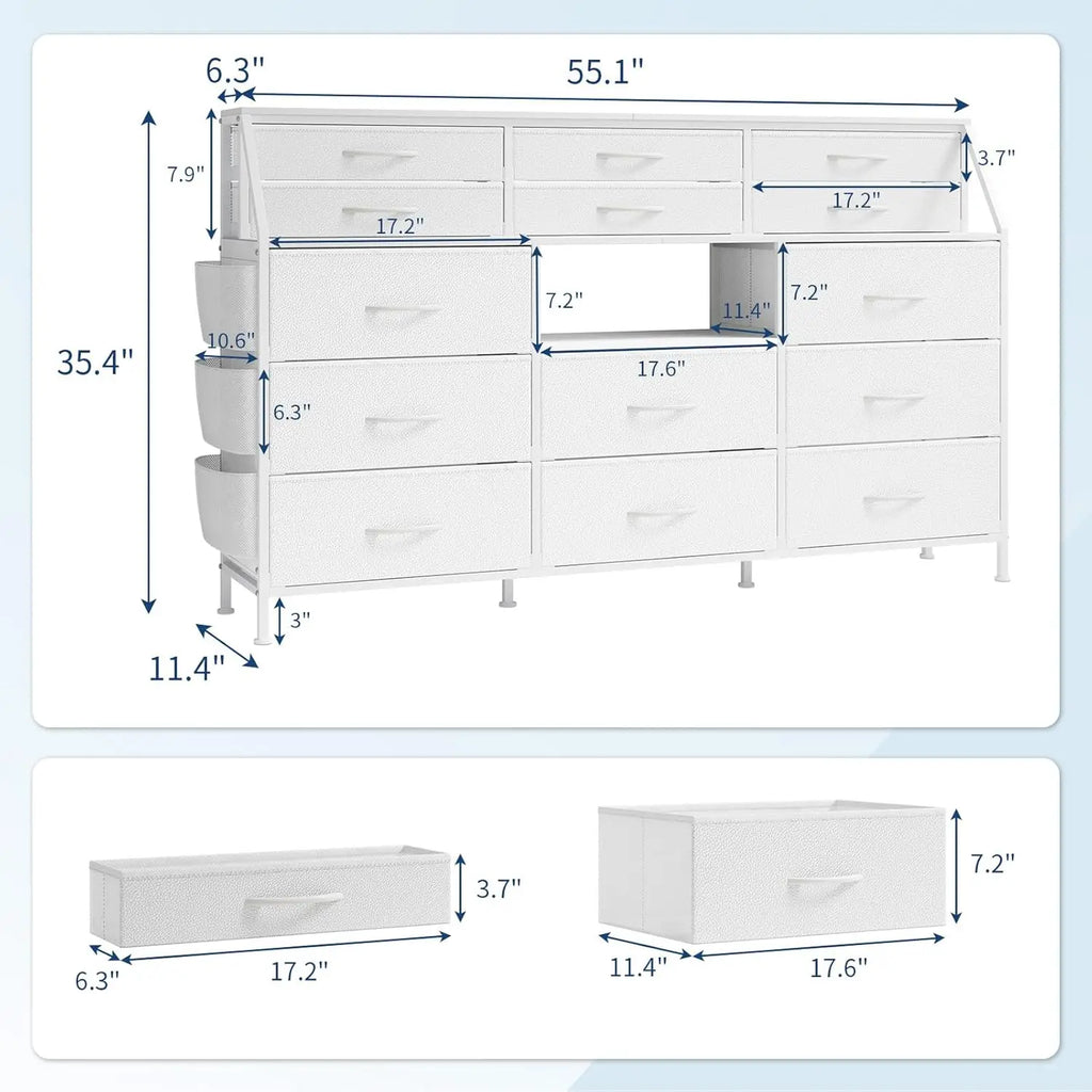 Large Fabric Dresser with 14 Drawers, Wooden top Storage, Sturdy Metal Frame