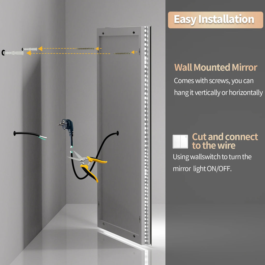 Extra Large Rectangle Bathroom Mirror LED  Dimmable Backlit Anti-Fog Memory with Front and Backlight Shatter-Proof