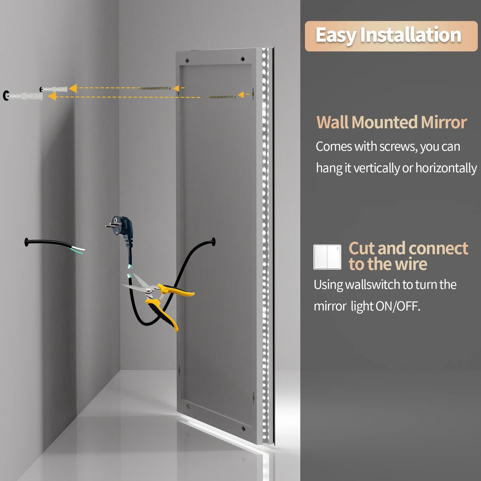 Extra Large Rectangle Bathroom Mirror LED  Dimmable Backlit Anti-Fog Memory with Front and Backlight Shatter-Proof
