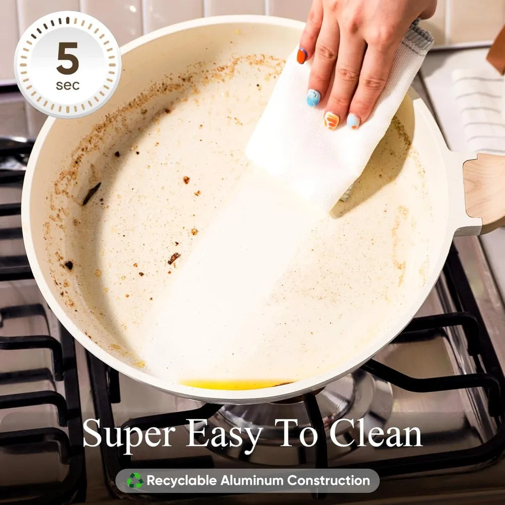 White Granite 21-Piece  Induction  Non Stick  Cookware Set w/Frying Pans