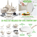 16 Piece  PFAS Ceramic Nonstick Cookware Set, Soft-Grip Dishwasher & Oven Safe