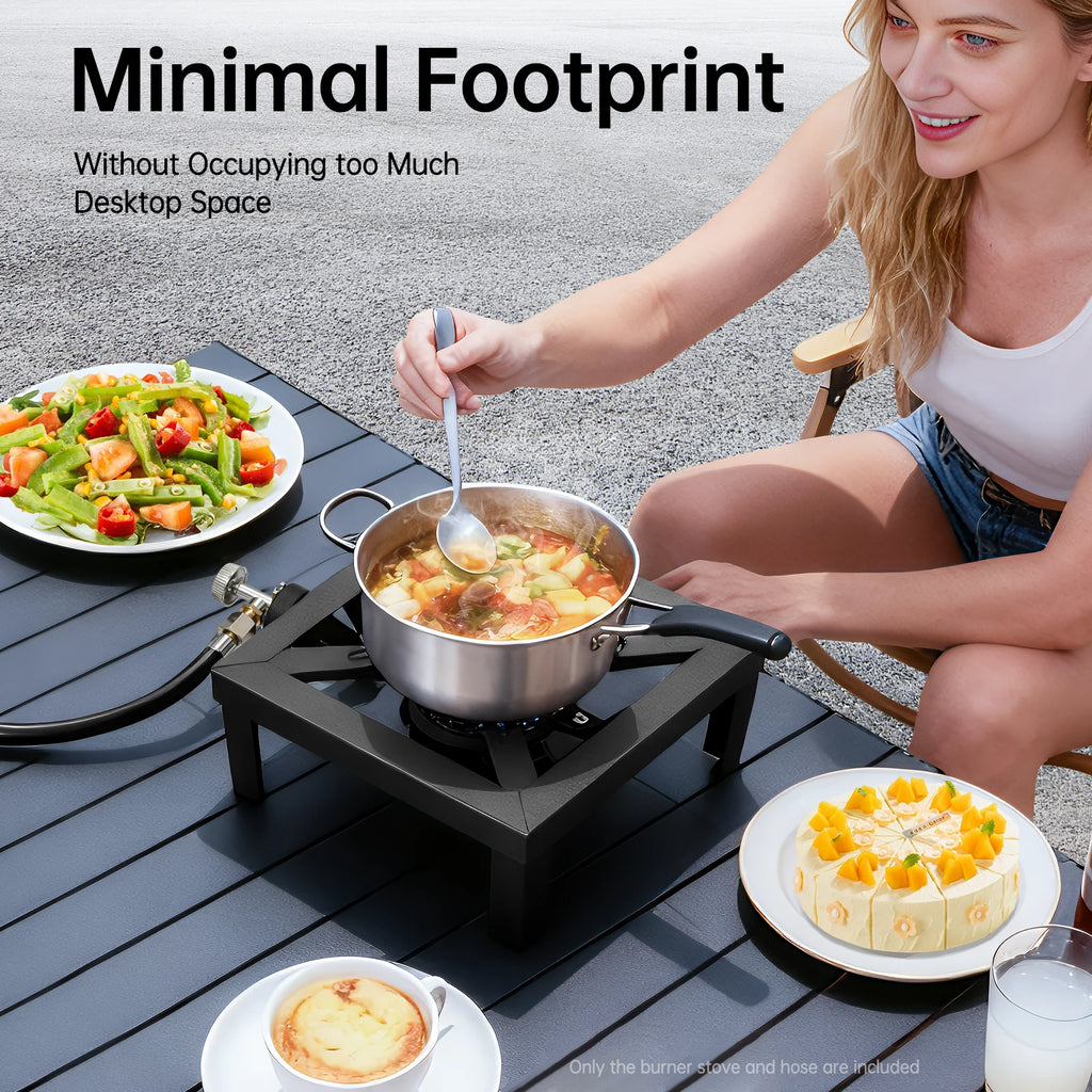Portable Single Burner Outdoor Gas Stove Propane Cooker with Adjustable 0-10Psi Regulator Hose