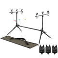 Fishing Rod Pod Stand Adjustable Retractable Carp Hold with 3 Bite Alarms and Swingers Indicator