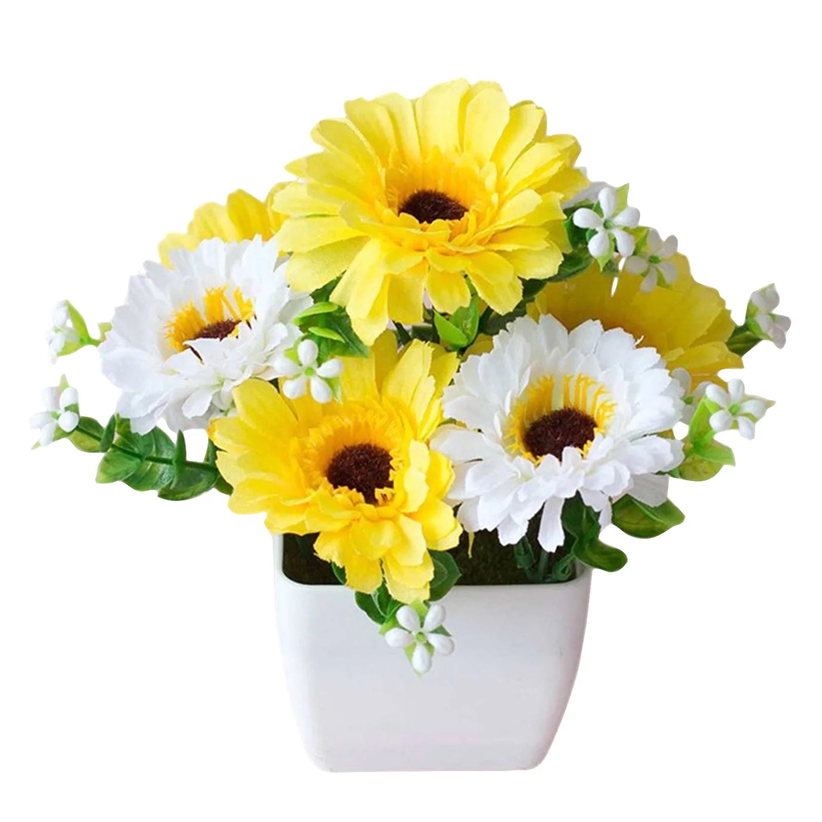 Artificial Flower Pot With Realistic Faux Flowers Chrysanthemum Baby's Breath