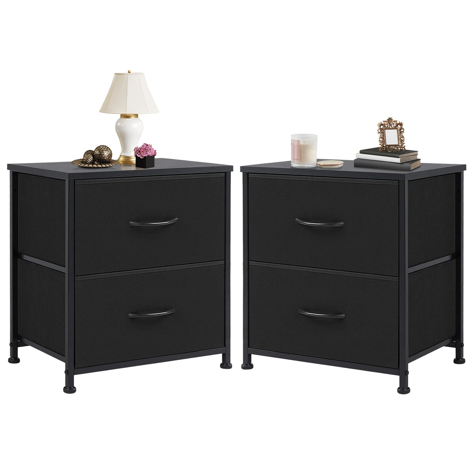2-Drawer Fabric Nightstand Bedside Table with Storage Cabinet