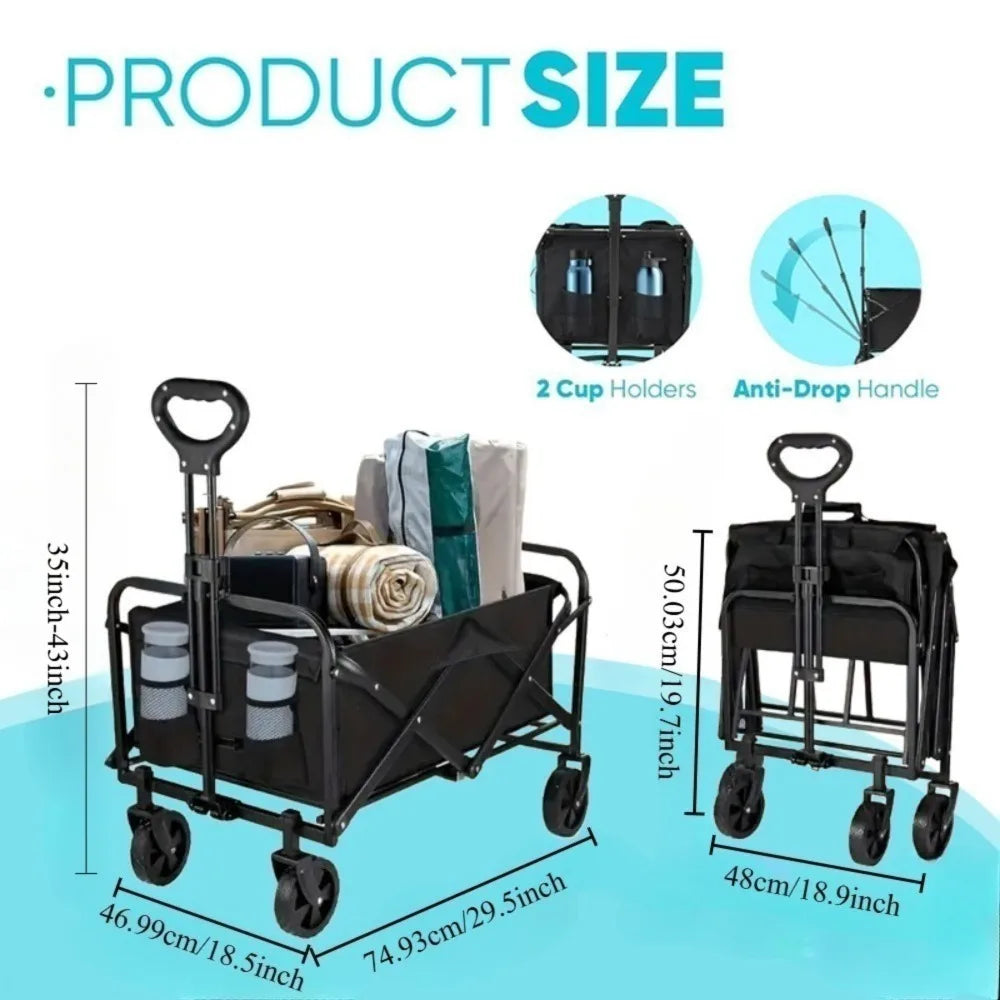 Collapsible Wagon  with All-Terrain Wheels  Heavy Duty Grocery Cart for Shopping, Beach, Camping, Sport