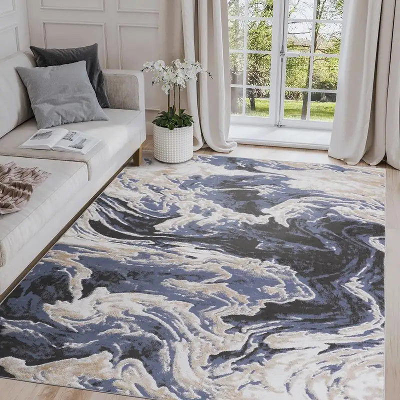 6X9 Light Blue Abstract Non-Shedding Area Rug