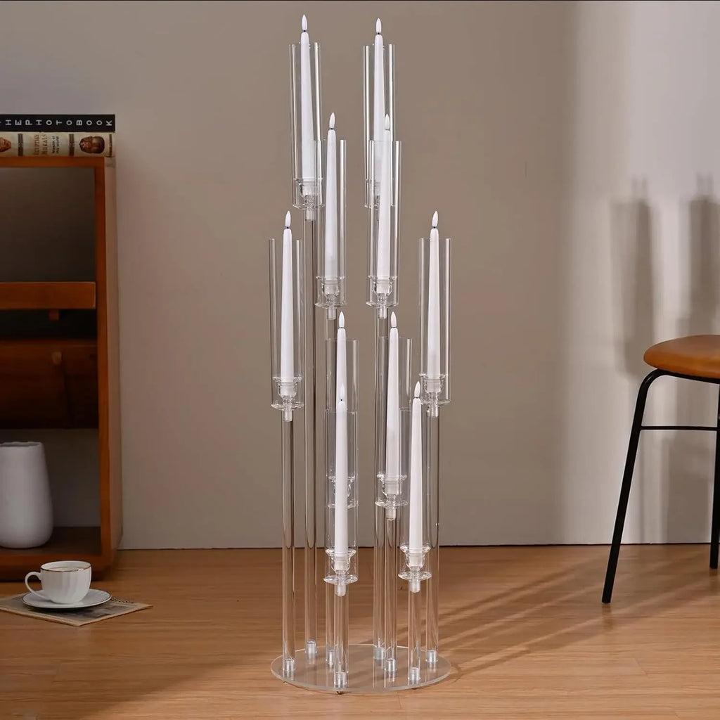 10Pcs Acrylic Candelabra 10 Arm Clear Candle Holder Table Centerpiece