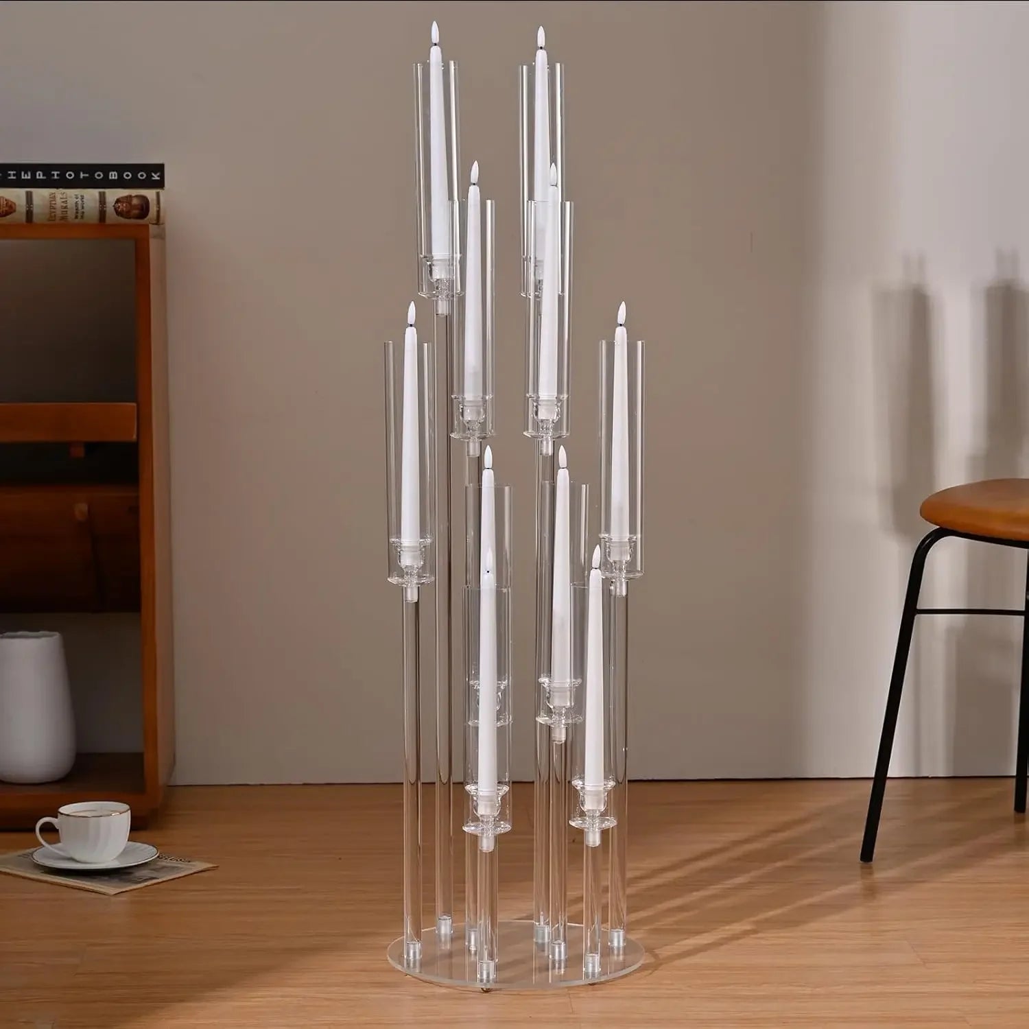 10Pcs Acrylic Candelabra 10 Arm Clear Candle Holder Table Centerpiece