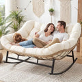 2-Person Wicker Rocking Loveseat with Cushion for Outdoor Relaxation