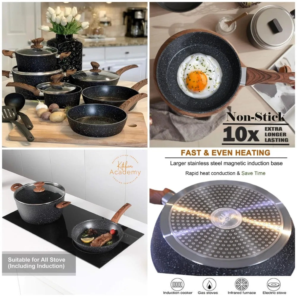 12-pc Induction Nonstick  Cookware Sets - , Granite Pots and Pans Set