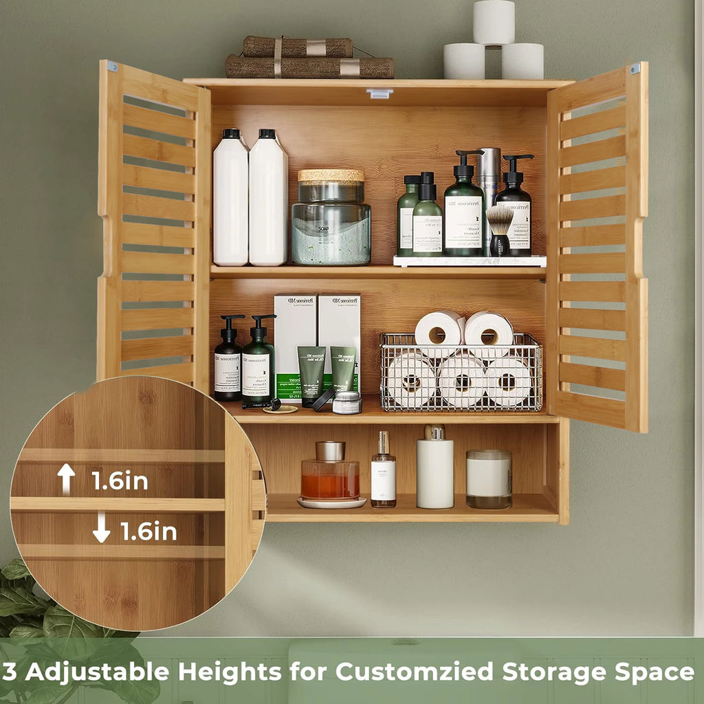 Wall Mounted Bamboo Bathroom Medicine  Cabinet Storage Shelf Cupboard Organizer Rack