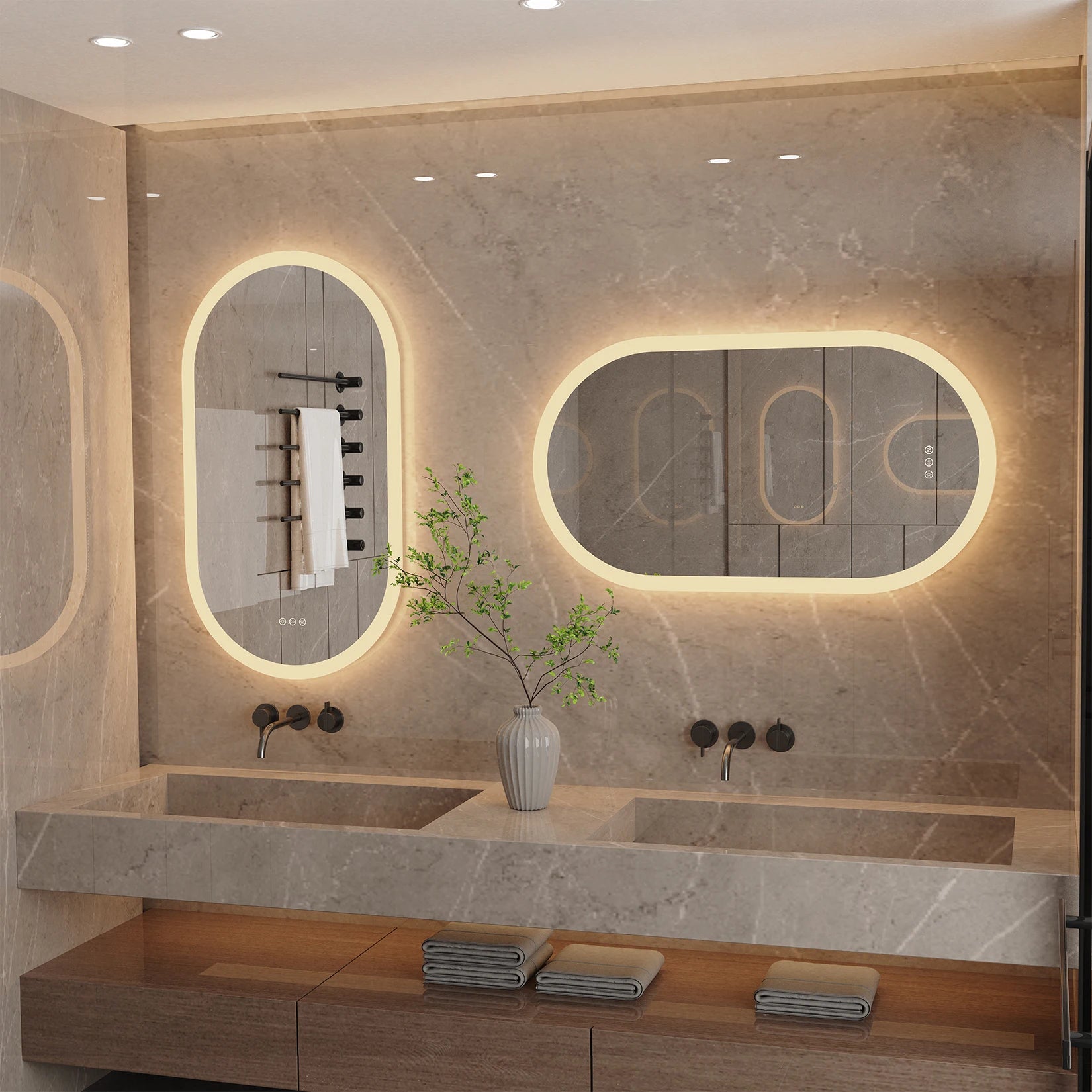Led Bathroom Mirror  Oval  with Lights Backlit, Frameless Wall Mirror with Lights Anti-Fog