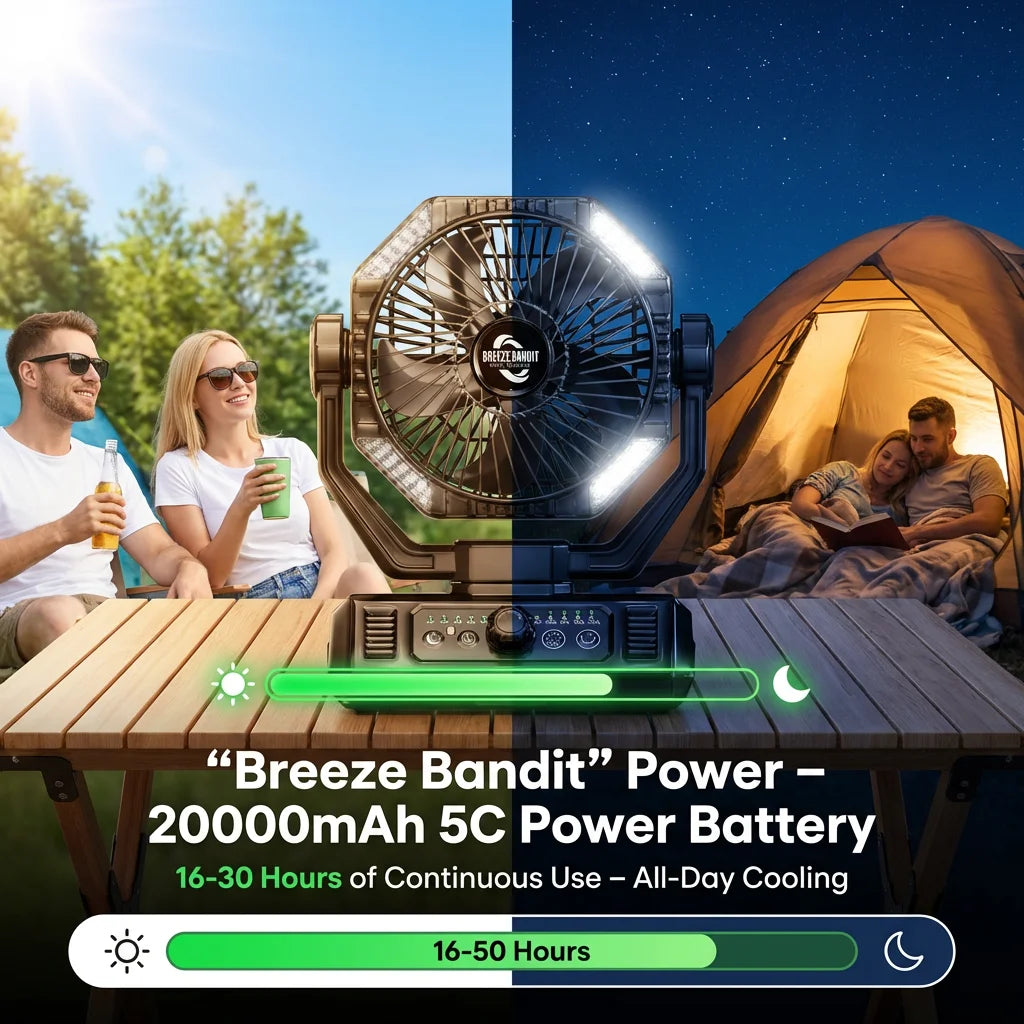 Battery Camping Fan with LED Lantern 8 Speed Desk Fan Portable Outdoor