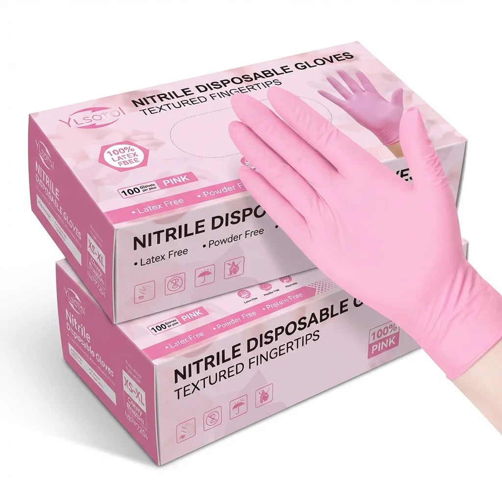 100 Pcs Pink Nitrile Gloves, Stretch Resistant , Disposable & Durable