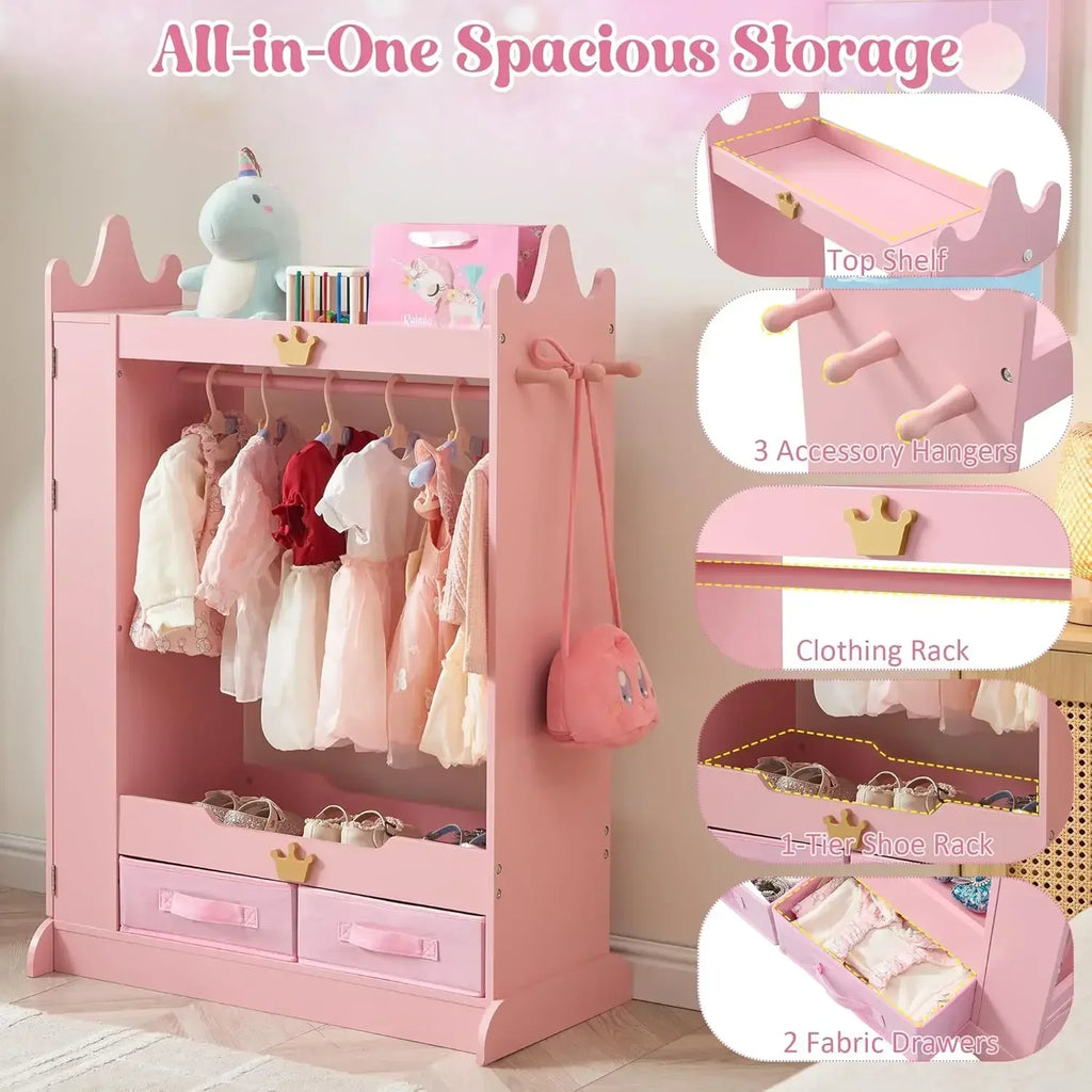 Kids Princess Armoire  - Wardrobe Closet with Dual Mirrors, Hidden Jewelry Cabinet, Shelves & Hanging Rack