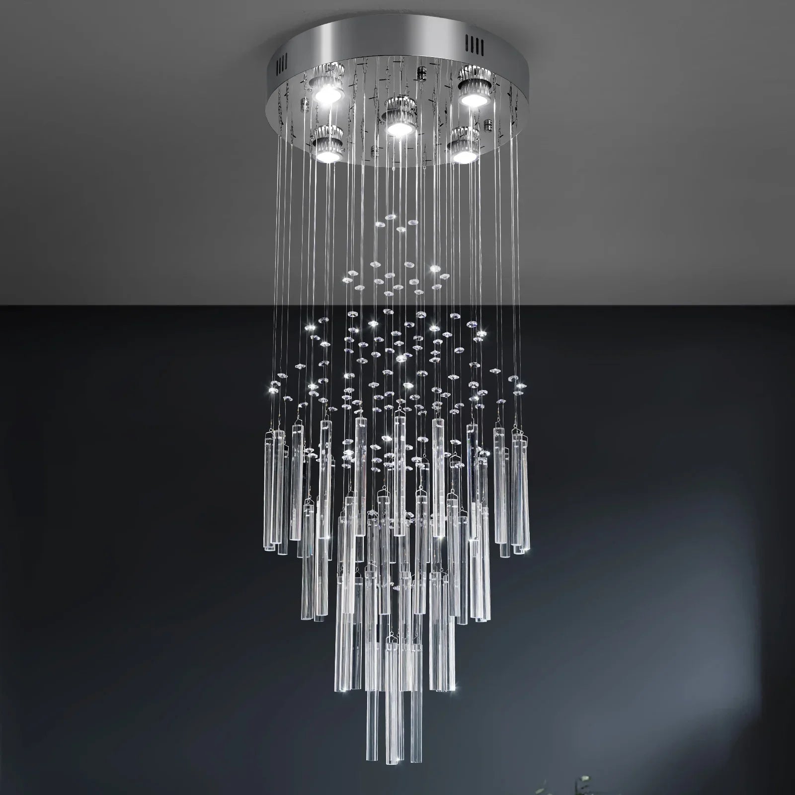 Crystal Droplight Led Pendant Light Loft Stairs Chandelier Hanging Ceiling Lamp