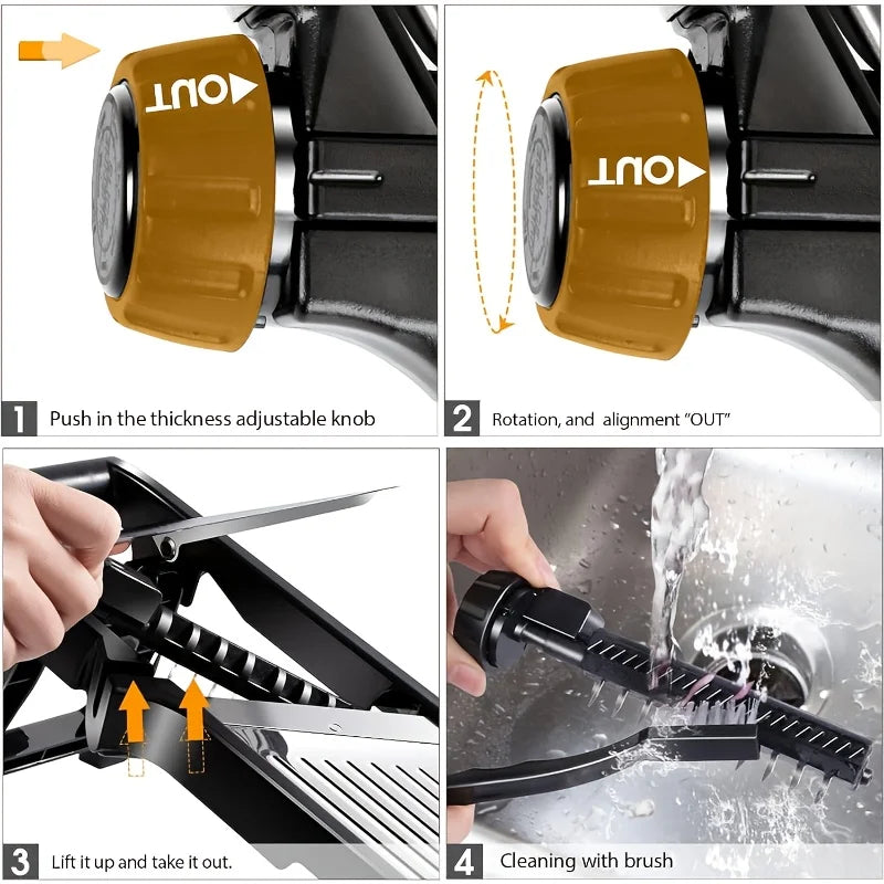 Stainless Steel Mandolin Slicer with 5 Blades & Holder -