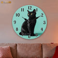 1pc Black Cat Portrait Wall Clock | Wooden Silent Clock, 2D Flat Printing,