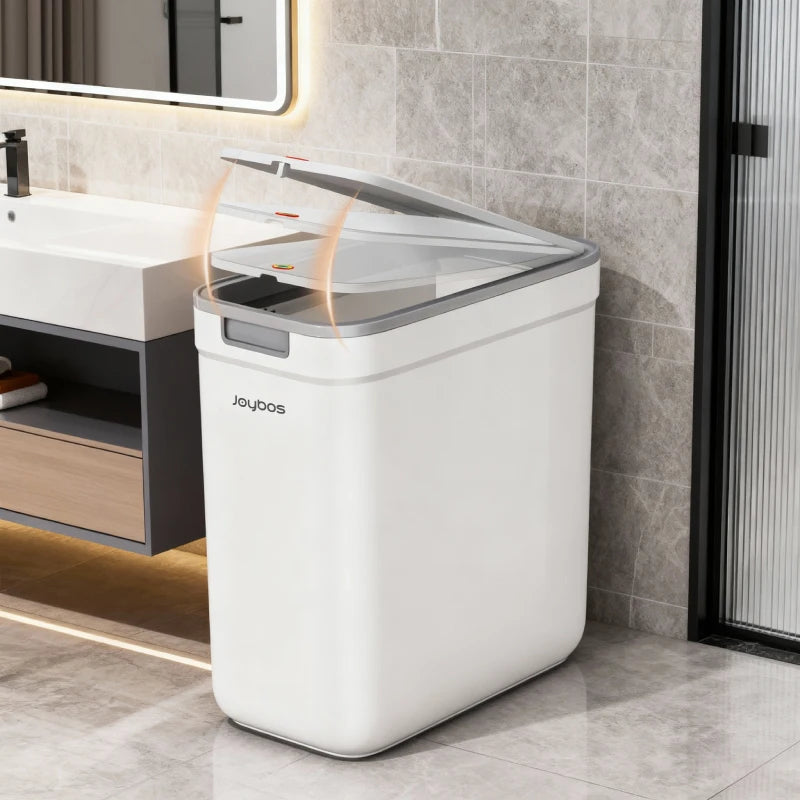 Dual-Use Wall Mounted or Floor Standing Slim  Trash Can with Lid, No-Drill,  Hanging Bin For Bathroom,  Kitchen or  Cabinet Door,