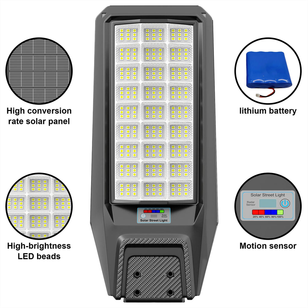 Outdoor waterproof solar light with motion sensor, timer, constant bright mode,