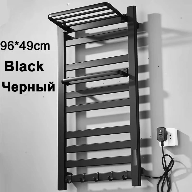 Electric Towel Dryer Black/White Bathroom Electric Rack Digital Display Temperature Time Control Towel Warmer Rail