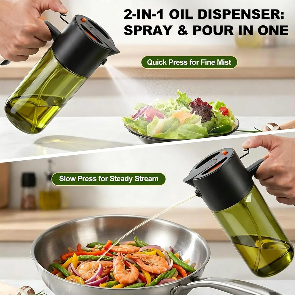 2-IN-1 Oil Sprayer,  Light-Blocking Glass ,  with Leak-Proof Portion Control