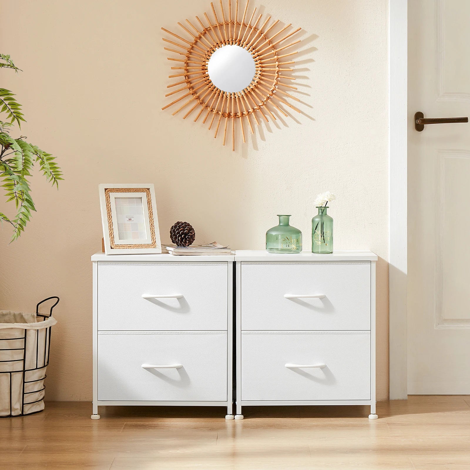2-Drawer Fabric Nightstand Bedside Table with Storage Cabinet