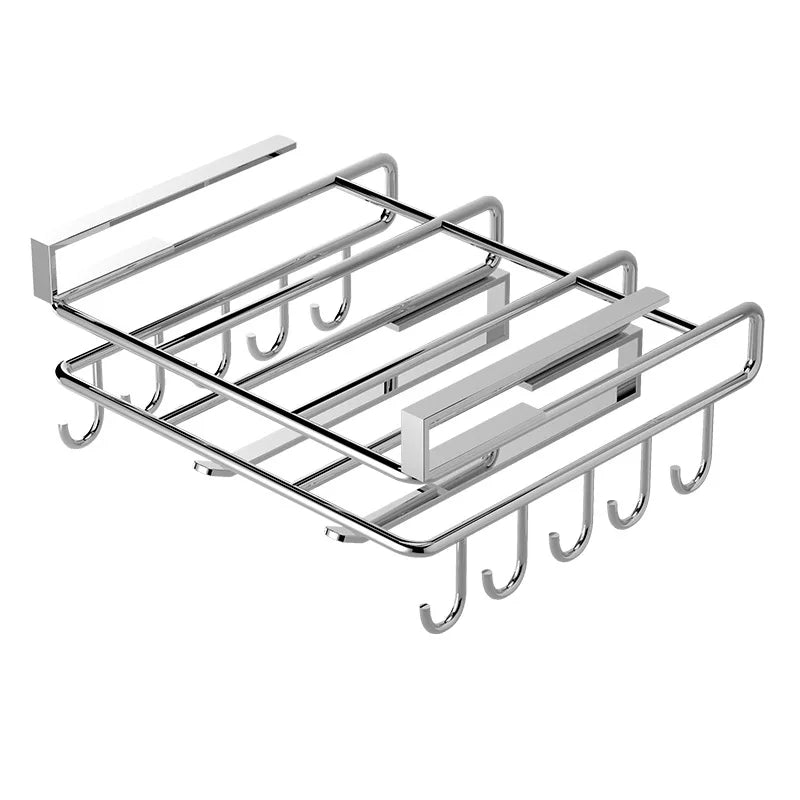 Stainless Steel Hanging Kitchen Storage Rack with Hooks Paper Towel,  Utensils Holder Cutting Board Shelf