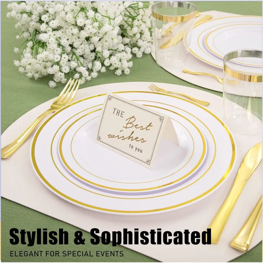 300 Pieces Gold Plastic Silverware Heavy Duty Disposable Cutlery Set with 100 Forks 100 Spoons 100 Knives