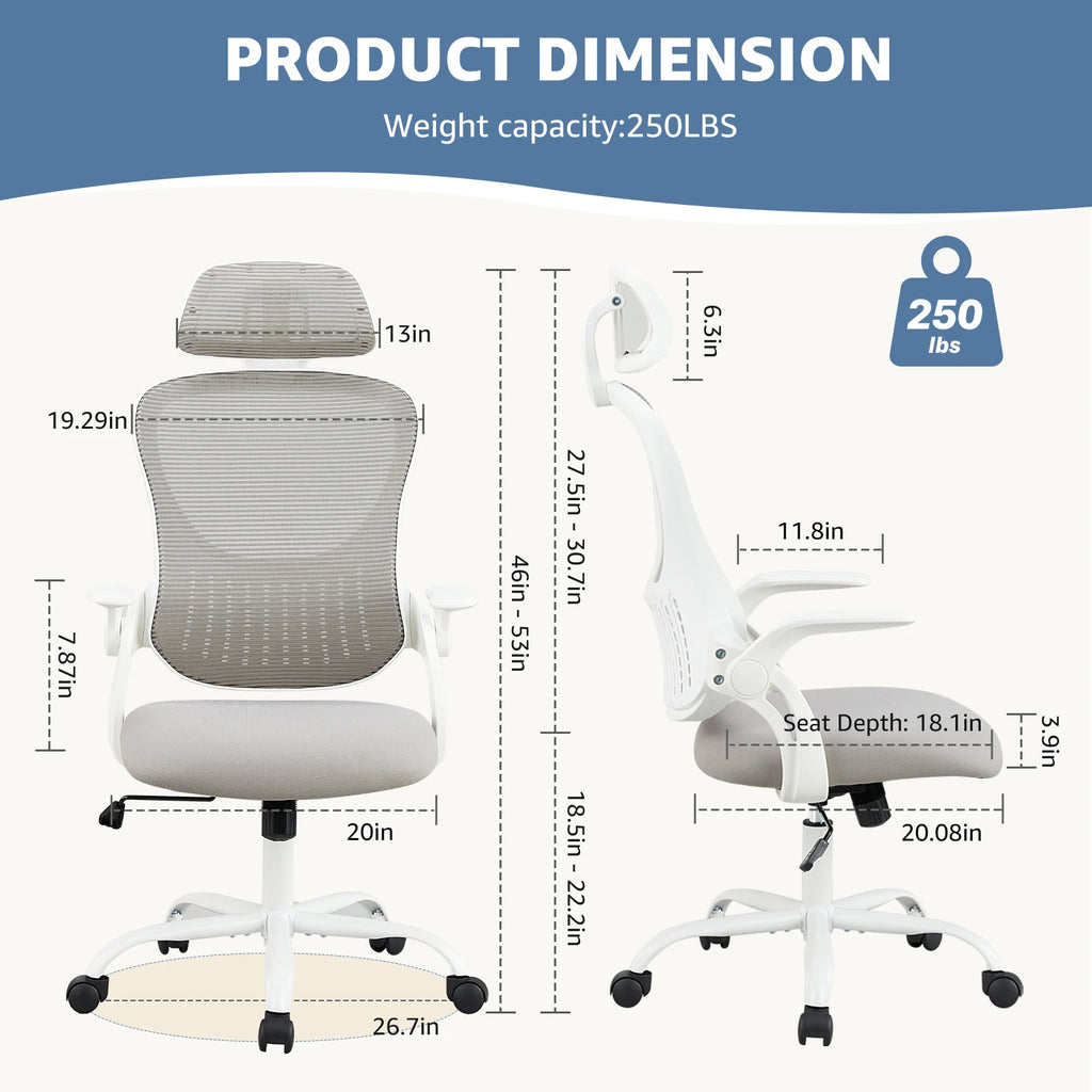 JHK Mesh Ergonomic   Desk Chair Flip-up Arms Adjustable Headrests Lumbar Support