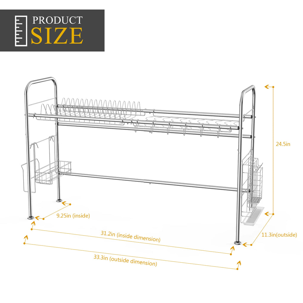 2Tier Dish Drying Rack Stainless Steel  Counter Dish Utensil Holder