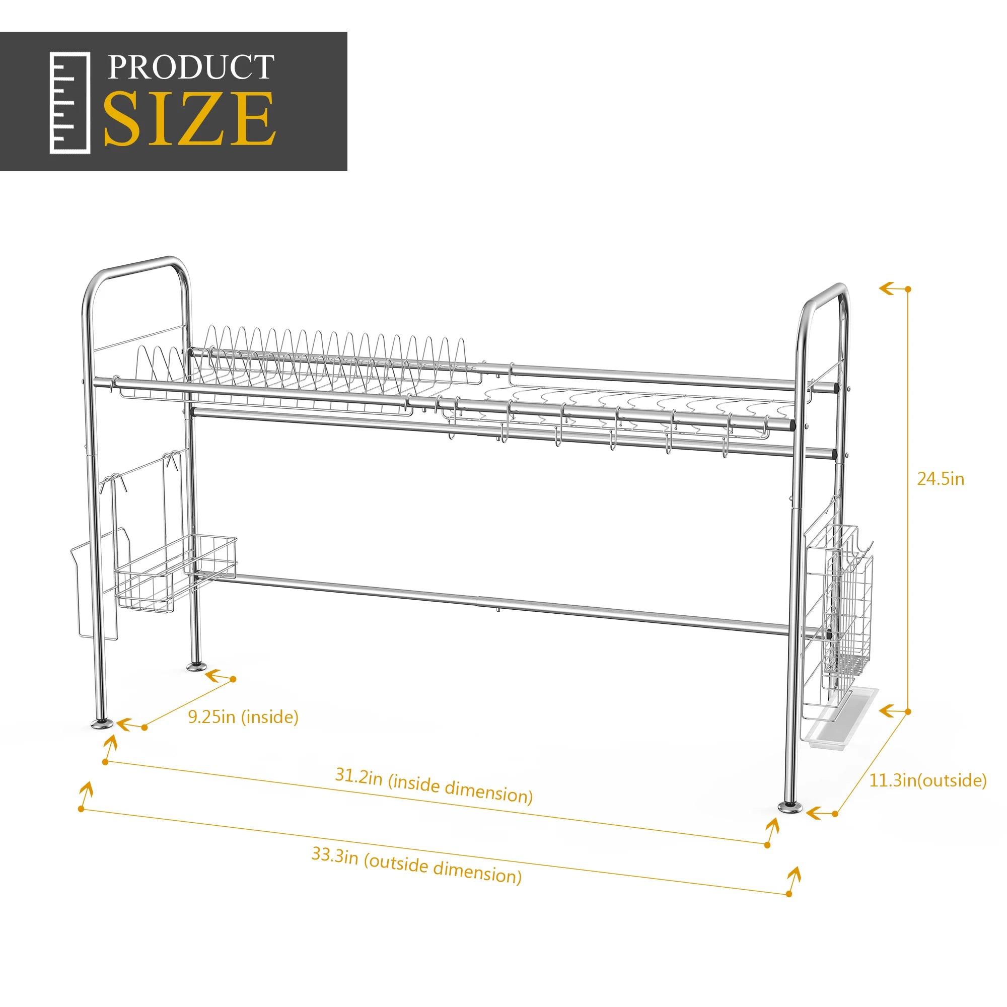2Tier Dish Drying Rack Stainless Steel  Counter Dish Utensil Holder