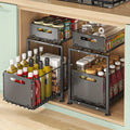2 Tier Slide Out Cabinet Organizer , Adjustable Metal under sink storage shelf, Heavy Duty