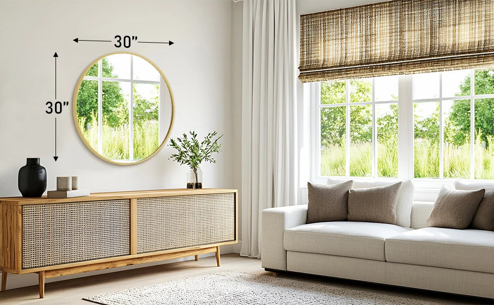 JHK 30"Gold Round wall  Mirror  Matte Metal Framed  Tempered Glass