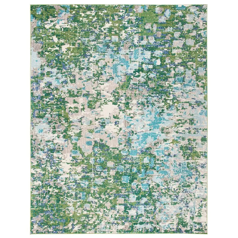 Area Rug 12 x 15, Green amp Turquoise, Boho Abstract Distressed Design, No Shedding , Easy Care,