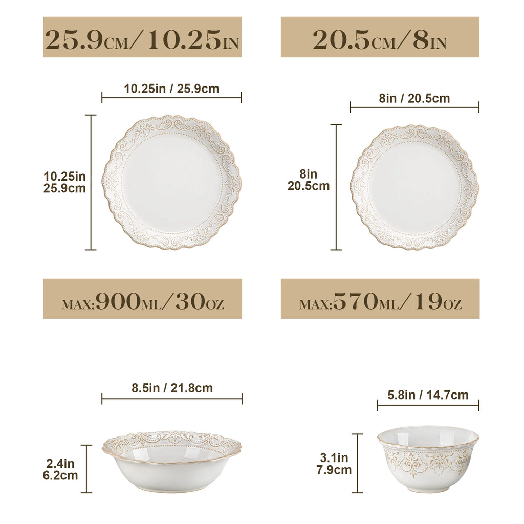 MALACASA 16/32 Piece Plates Dinner Sets  White Stoneware