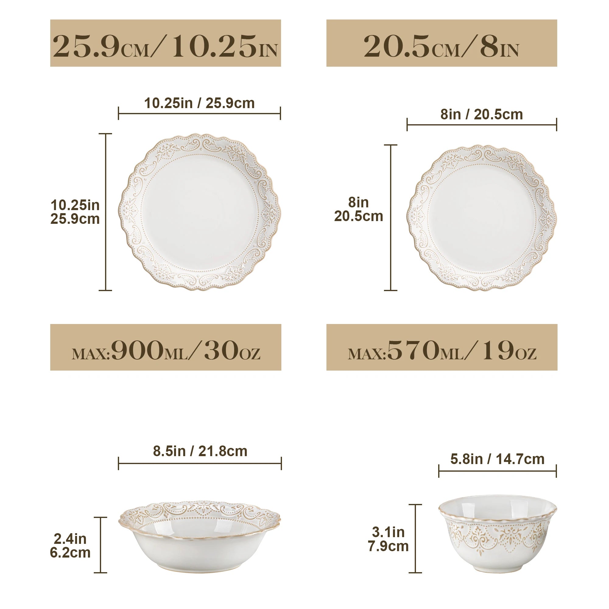 MALACASA 16/32 Piece Plates Dinner Sets  White Stoneware