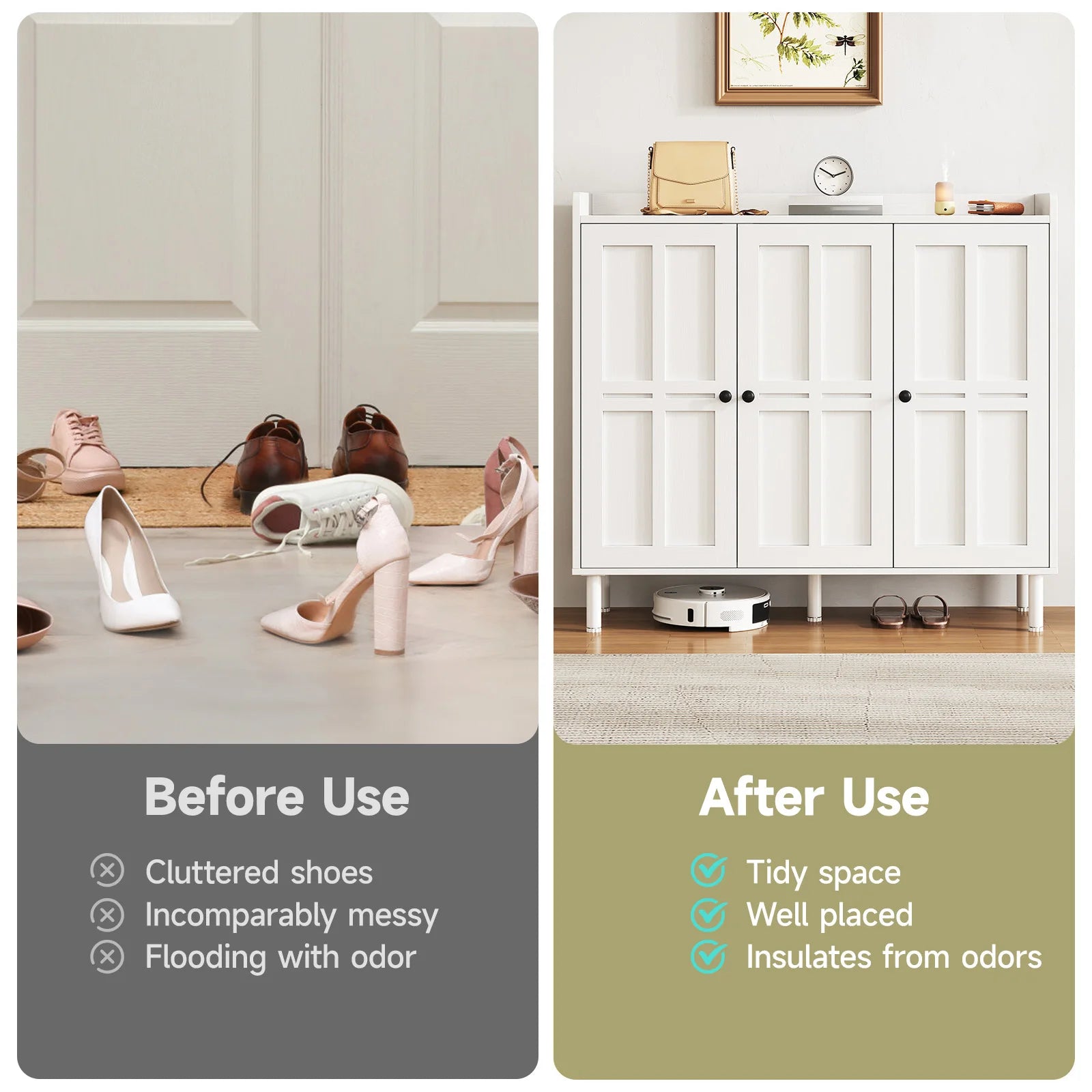 Shoe Cabinet with 3 Doors, 30 pair Storage Organizer for Entryway