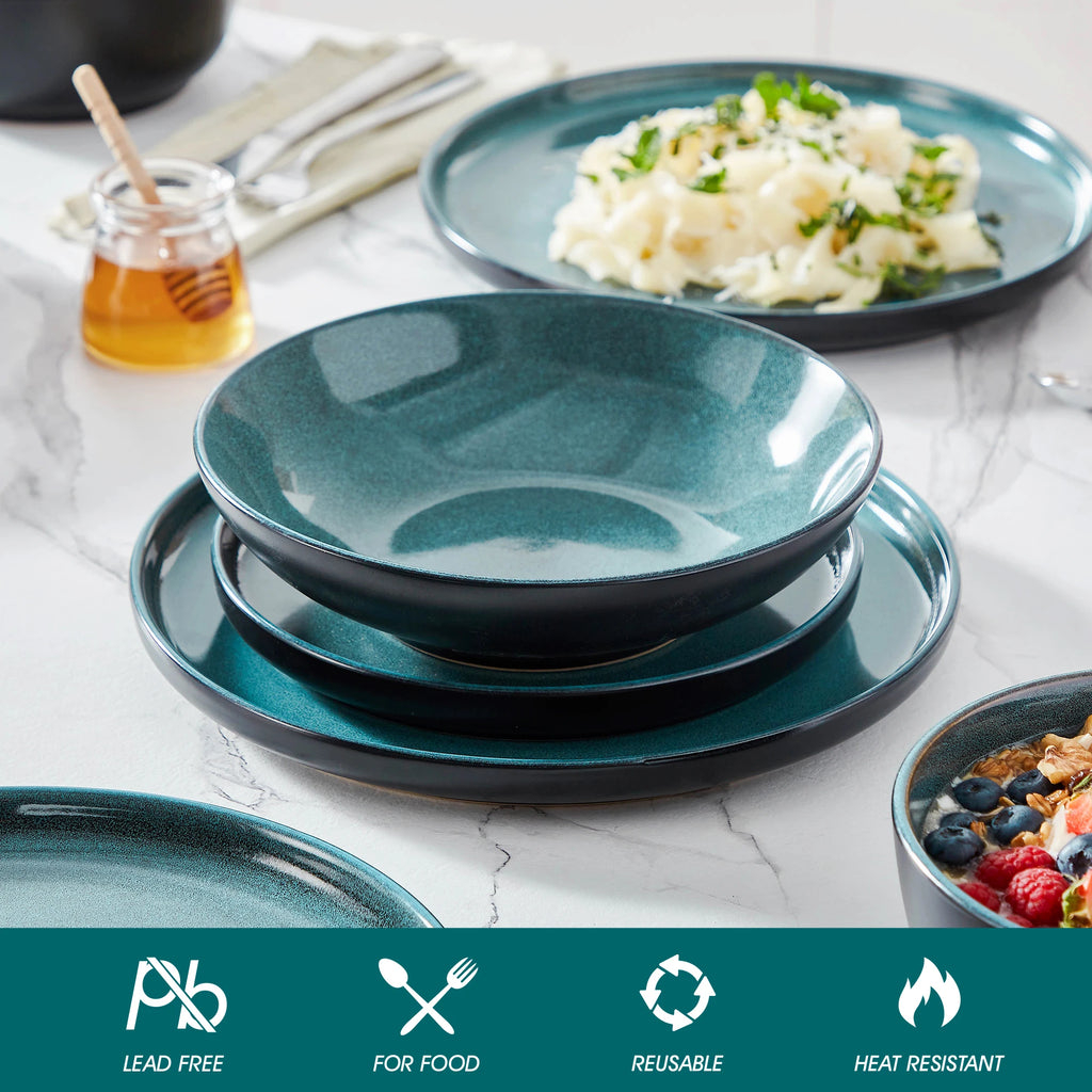 18/24 Piece  Ceramic Plate Set Reactive Glaze Stoneware