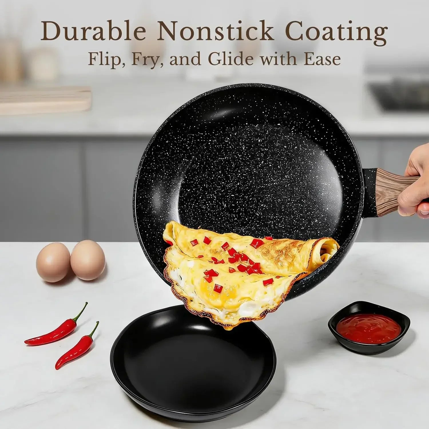 25 Pcs , Nonstick Ceramic Cookware Sets, Non-Toxic, , Induction Compatible,