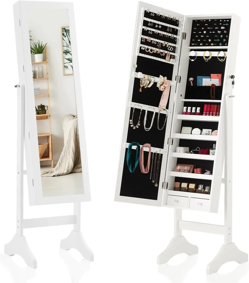 Jewelry Armoire Cabinet, 47.3-Inch Full Length  Standing Mirror, Tall Lockable Full