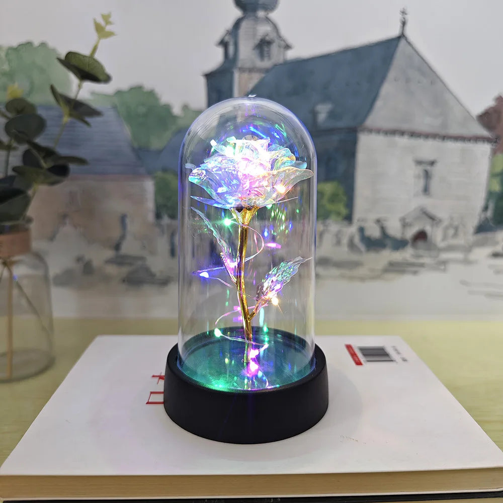 Artificial Glass Flower with Eternal Rose of the LED Light