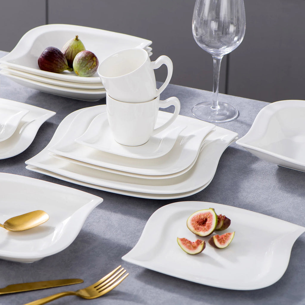 30/60 Piece White Porcelain Dinner Set with Cups Saucers Dessert Soup Dinner Plates Tableware Service for 6/12