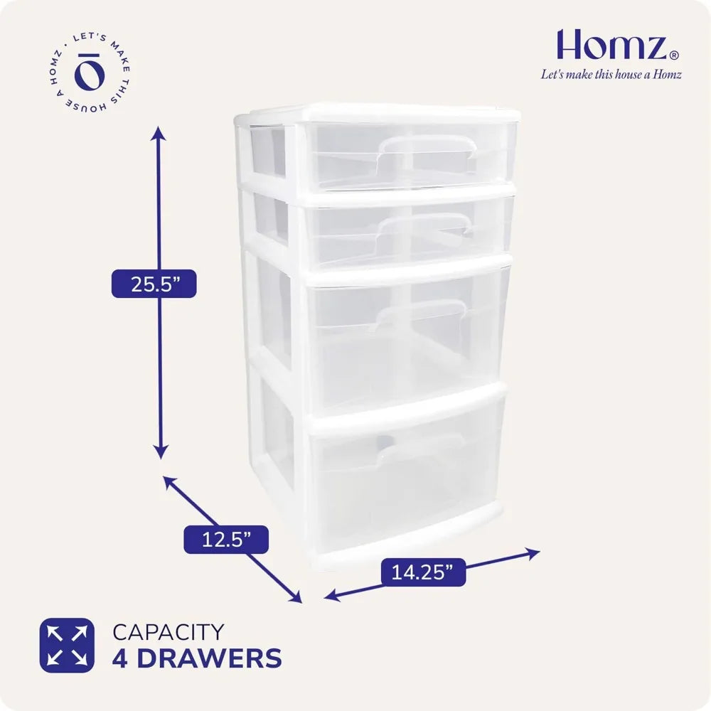 4 Tier Clear Plastic Drawer Tower on Wheels for  Storage
