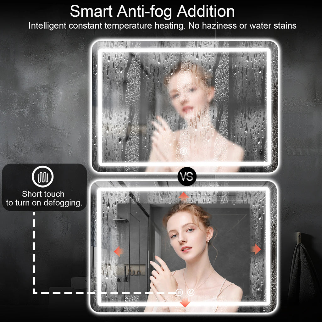 LED Bathroom Vanity Mirror Wall  With Lights Stepless Dimmable Lighted  For Wall Rectangle